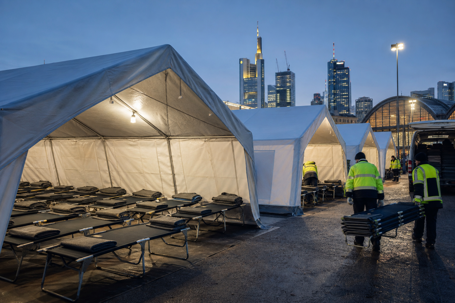 Frankfurt reagiert schnell: 100 Feldbetten in Zelten nach Räumung der Notübernachtung